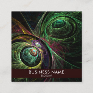 Eye to Eye Modern Fractal Green Gold Abstract Art  Square Business Card