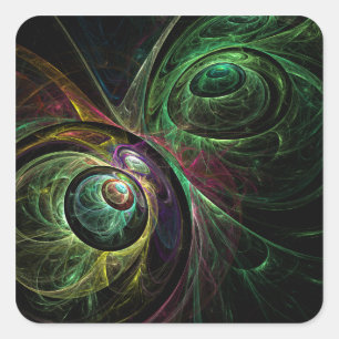 Eye to Eye Modern Fractal Green Gold Abstract Art Square Sticker