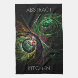 Eye to Eye Modern Fractal Green Gold Abstract Art  Towel