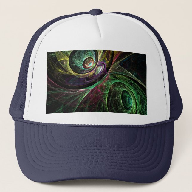 Eye to Eye Modern Fractal Green Gold Abstract Art  Trucker Hat (Front)