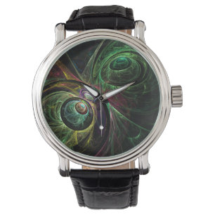 Eye to Eye Modern Fractal Green Gold Abstract Art  Watch