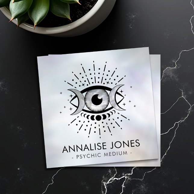 Eye - Triple Moon - Black and Pearl Square Business Card (Creator Uploaded)