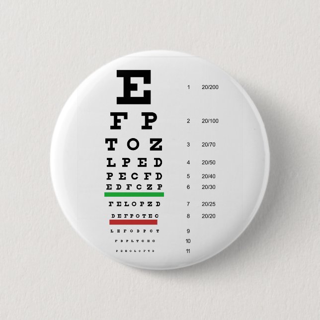 eye vision chart of Snellen for opthalmologist Button (Front)