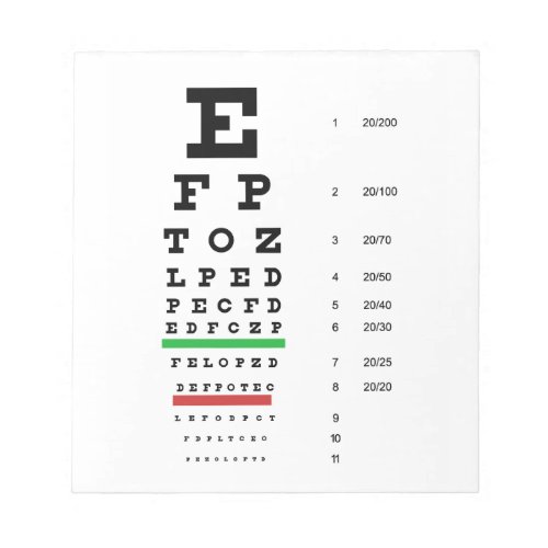 eye vision chart of Snellen for opthalmologist Notepad