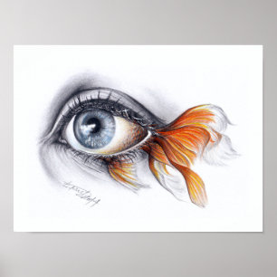 Eye with fish tail Surreal drawing art Poster