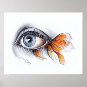 Eye with fish tail Surreal drawing art Poster