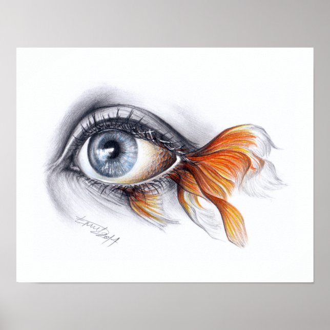 Eye with fish tail Surreal drawing art Poster (Front)