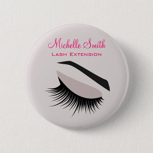 Eye with long lashes lash extension branding button (Front)