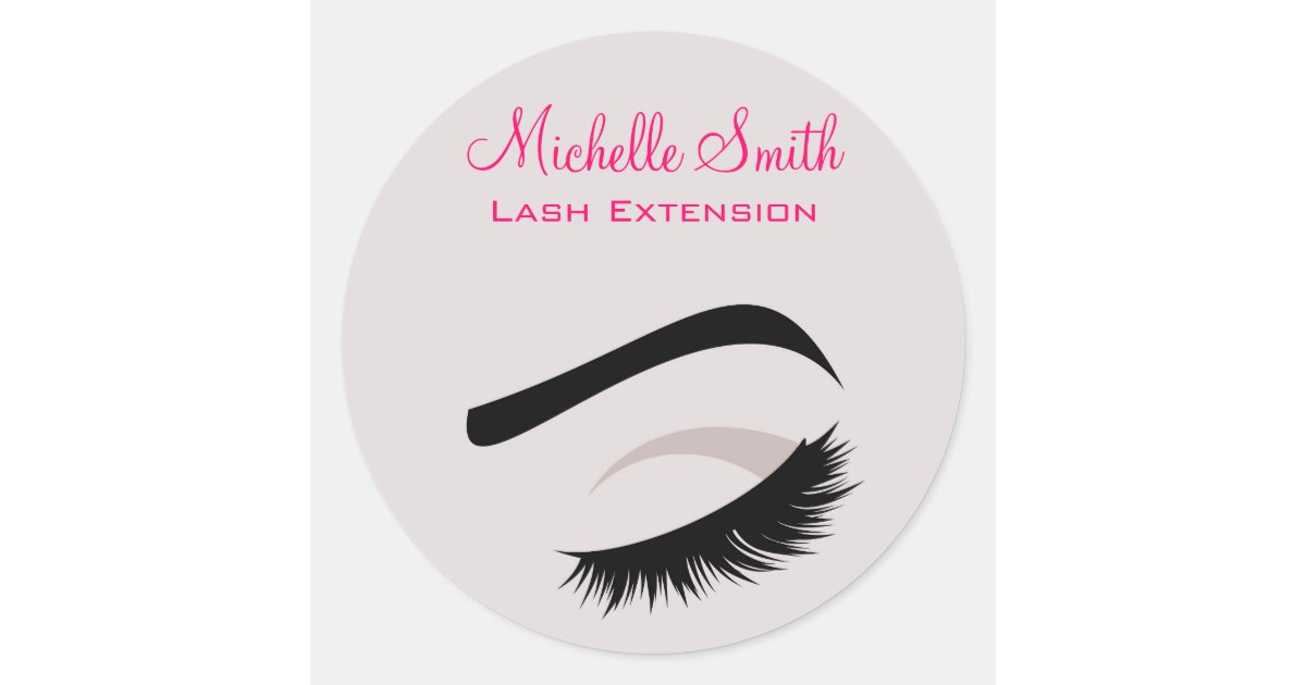 Eye with long lashes lash extension branding classic round sticker Zazzle