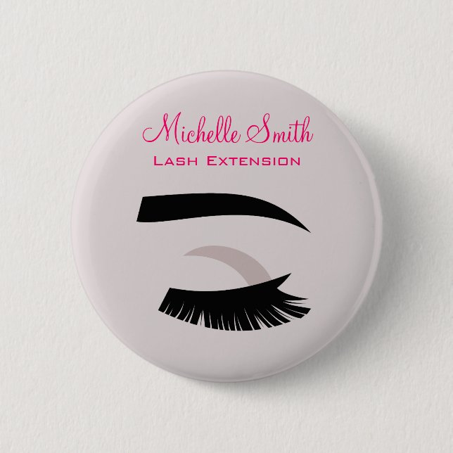 Eye with long lashes lash extension branding pinback button (Front)