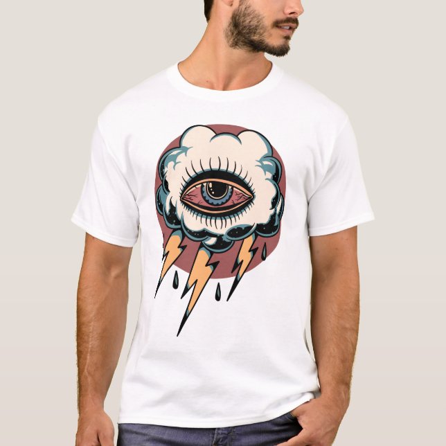 Eyeball lightening bolts tattoo design T-Shirt (Front)