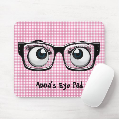 Eyeballs and Glasses on Gingham Mouse Pad