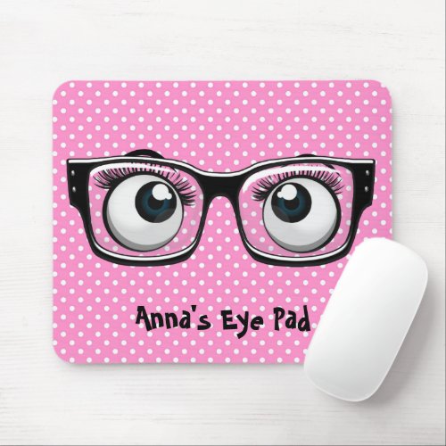 Eyeballs and Glasses on Polka Dots Mouse Pad