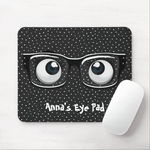 Eyeballs and Glasses on Polka Dots Mouse Pad