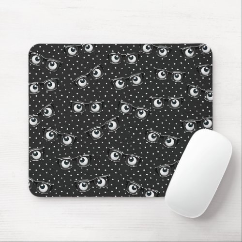 Eyeballs and Glasses on Polka Dots Mouse Pad