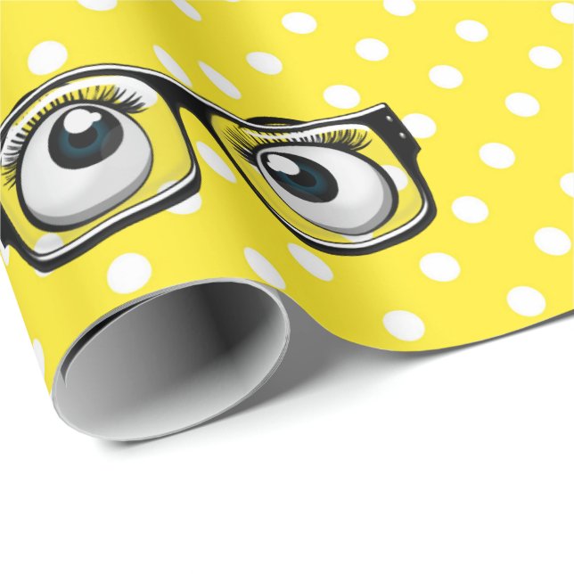 Eyeballs and Glasses on Polka Dots Wrapping Paper (Roll Corner)