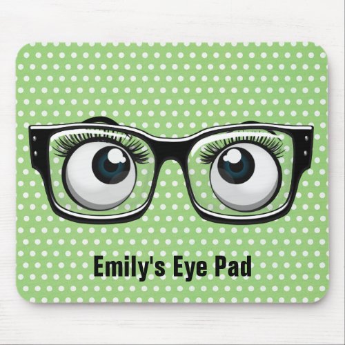 Eyeballs with Eyeglasses On Polka Dots Mouse Pad