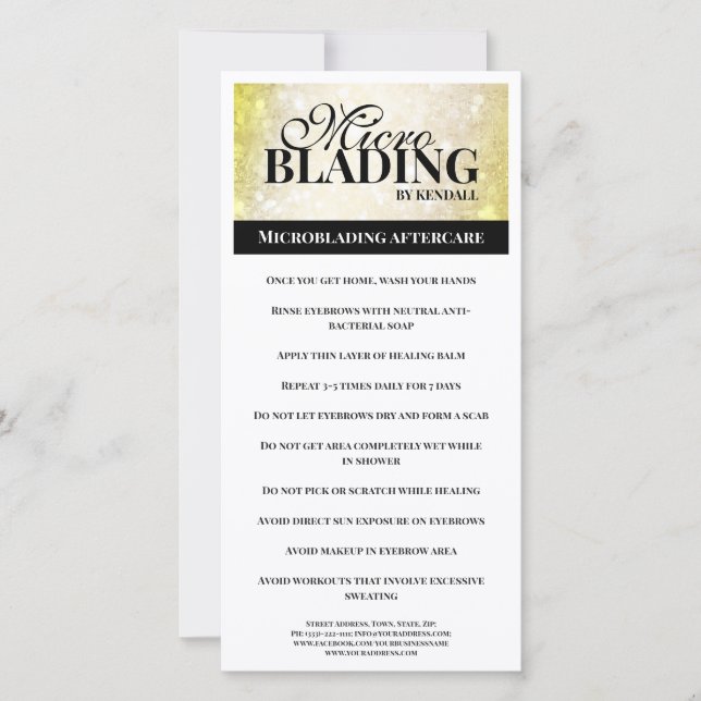 Eyebrow Aftercare Simple Black Gold Instruction Thank You Card (Front)