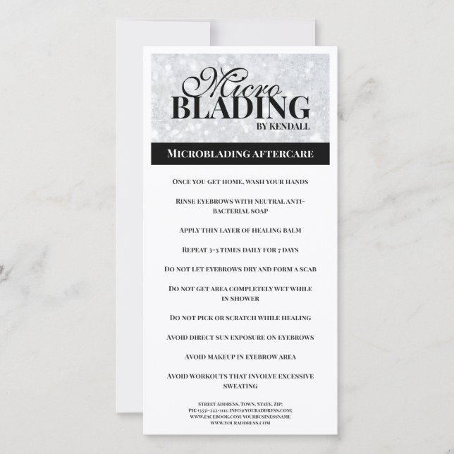 Eyebrow Aftercare Simple Black Silver Instruction Thank You Card (Front)