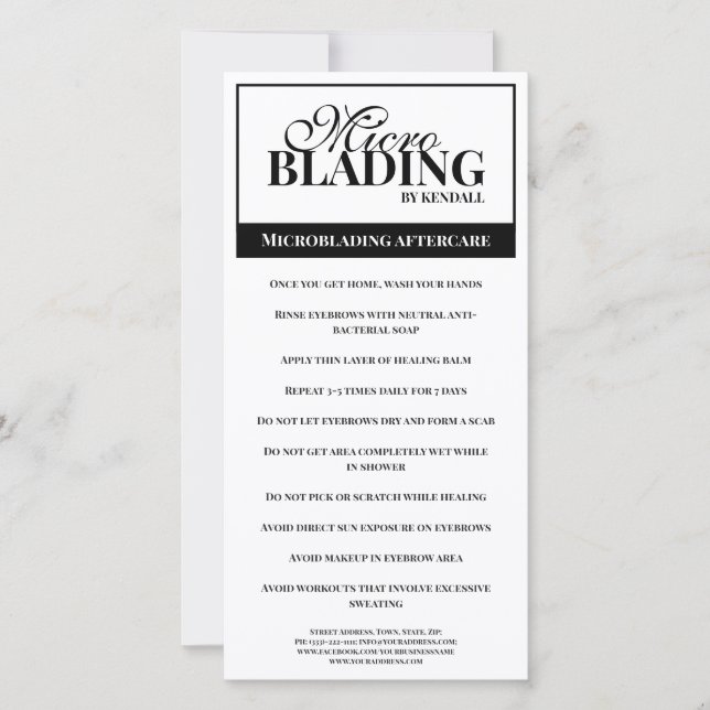 Eyebrow Aftercare Simple Black White Instruction Thank You Card (Front)