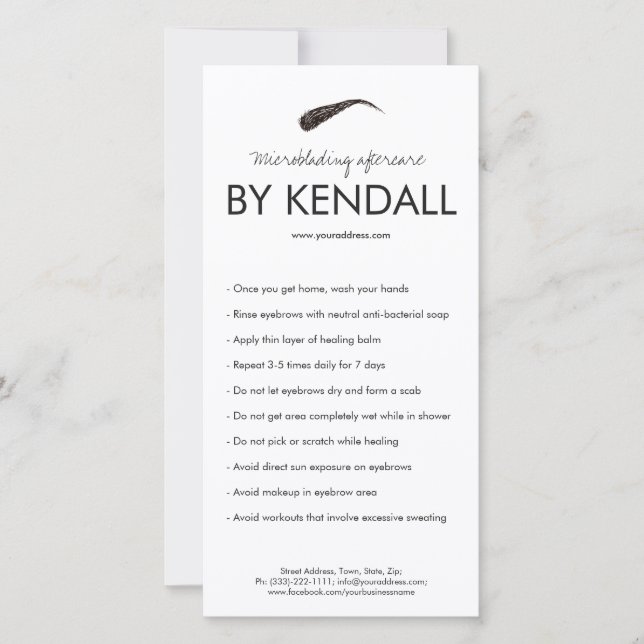 Eyebrow Aftercare Simple White Instruction Thank You Card (Front)