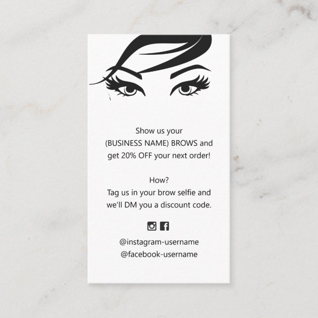 Eyebrow and Lash Extension Coupon Discount Business Card (Front)