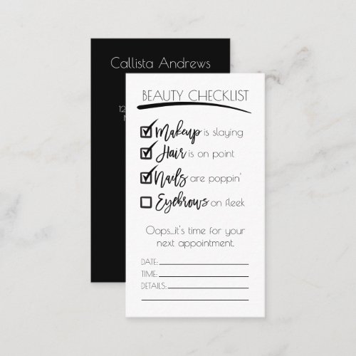 Eyebrow Black White Beauty Checklist Business Logo Appointment Card