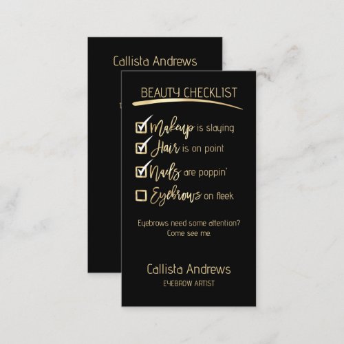 Eyebrow Gold Black Beauty Checklist Business Logo Appointment Card