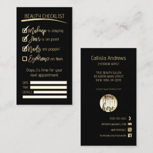 Eyebrow Gold Black Beauty Checklist Business Logo Appointment Card