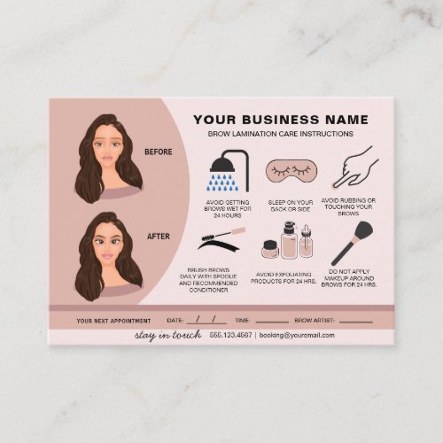 Eyebrow Lamination Aftercare Instructions Business Business Card