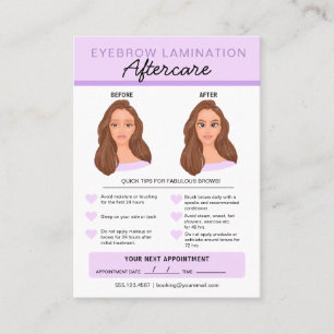 Eyebrow Lamination Aftercare Instructions Business Card