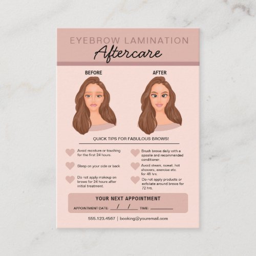 Eyebrow Lamination Aftercare Instructions Business Card