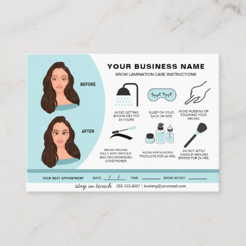 Eyebrow Lamination Aftercare Instructions Business Card