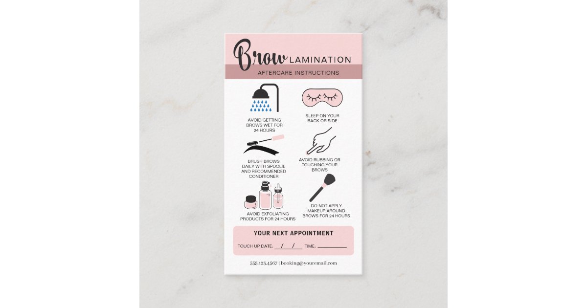 Eyebrow Lamination Aftercare Instructions Business Card | Zazzle