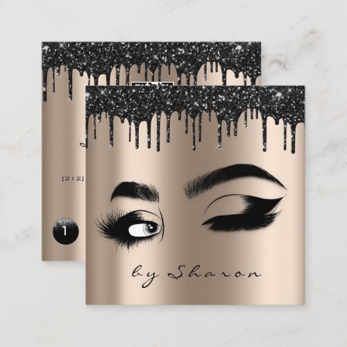 Eyebrow Lash Black Drips 6 Punches  QR Code Logo  Square Business Card