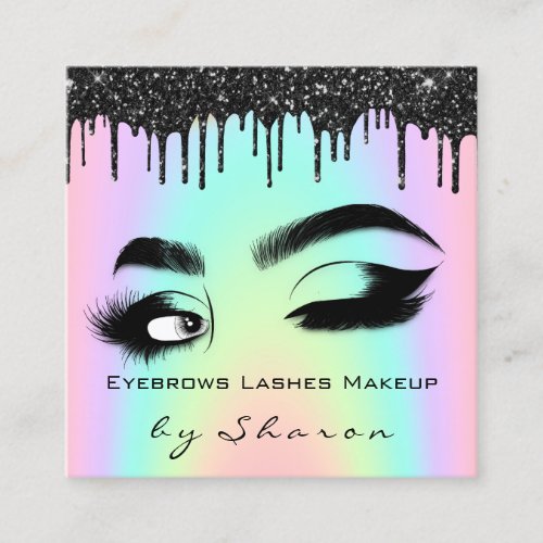 Eyebrow Lash Black Drips 6 Punches QR Code Logo Square Business Card