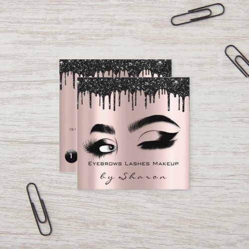 Eyebrow Lash Rose Drips 6 Punches QR Code Logo Square Business Card