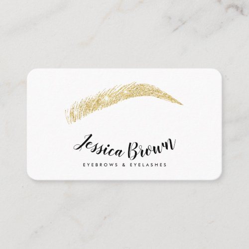 Eyebrow lashes chic gold glitter name glam white business card