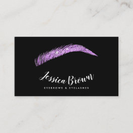 Eyebrow lashes chic purple glitter name glam black business card