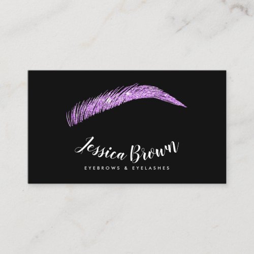 Eyebrow lashes chic purple glitter name glam black business card