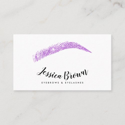 Eyebrow lashes chic purple glitter name glam white business card