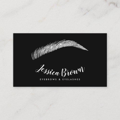 Eyebrow lashes chic silver glitter name glam black business card