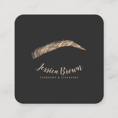 Eyebrow lashes luxury chic gold glitter elegant square business card