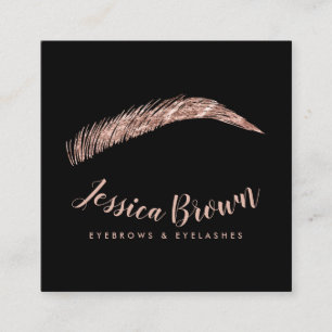Eyebrow lashes luxury rose gold glitter name glam square business card