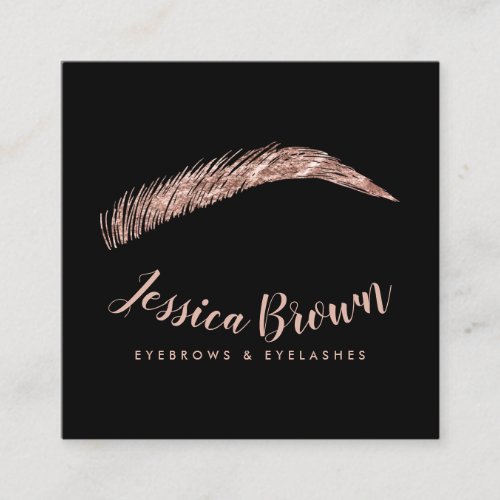 Eyebrow lashes luxury rose gold glitter name glam square business card