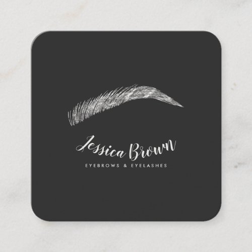 Eyebrow lashes luxury silver glitter elegant square business card