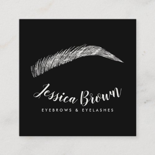 Eyebrow lashes luxury silver glitter name glam square business card