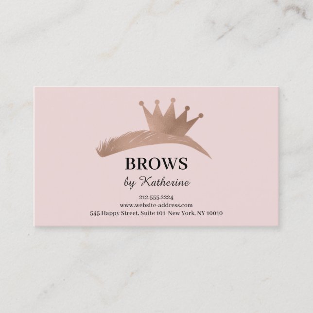 Eyebrow Micorblading Logo Aftercare Crown Rose Business Card (Front)