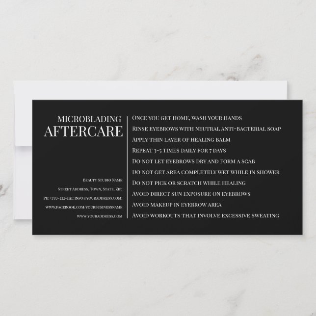 Eyebrow Microblading Aftercare Black Horizontal Thank You Card (Front)