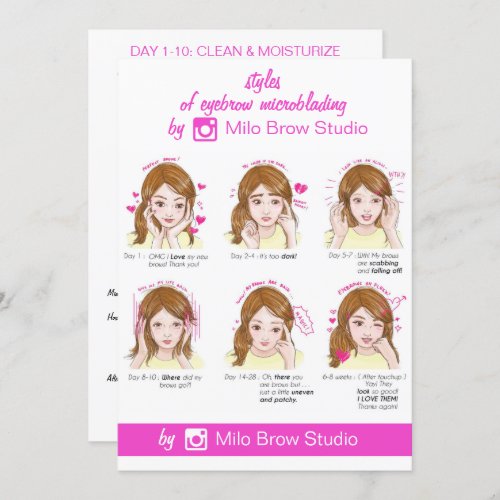 Eyebrow Microblading Aftercare Instruction Pinky Invitation